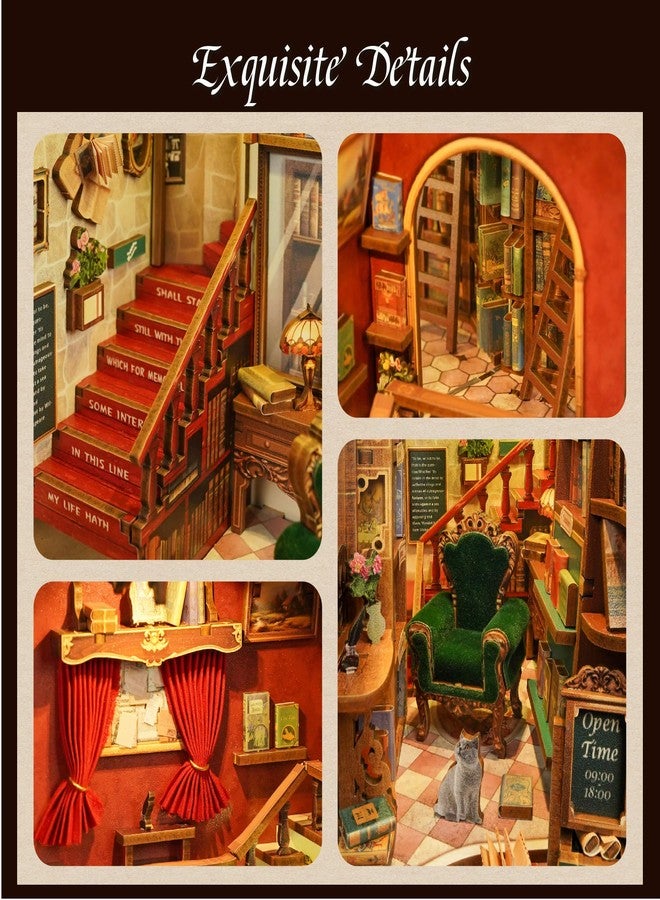 Tonecheer مجموعة Tonecheer DIY Book Nook Kit للكبار، فاصل كتب خشبي ثلاثي الأبعاد، رف كتب، ديكور نموذج مكتبة، بيت دمى مصغر Booknook مع ضوء LED بمستشعر، هدية مثالية (مكتبة الضفة اليسرى) - Image 2